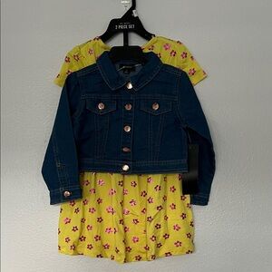 NWT Picapino Denim Jacket and Yellow Floral Dress Set